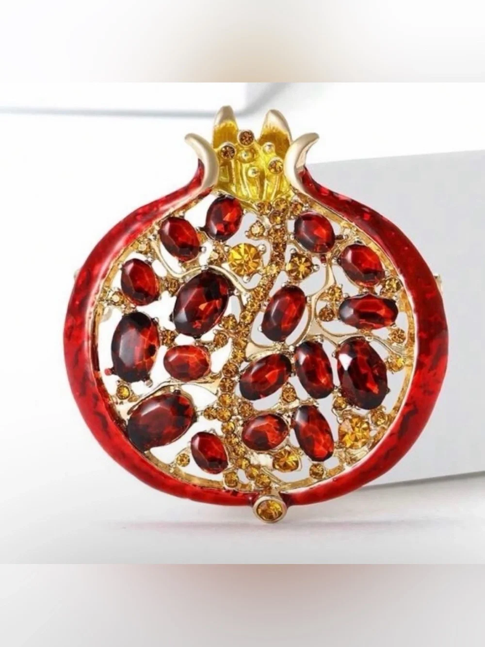 Vintage Pomegranate Rhinestone Brooch Pin